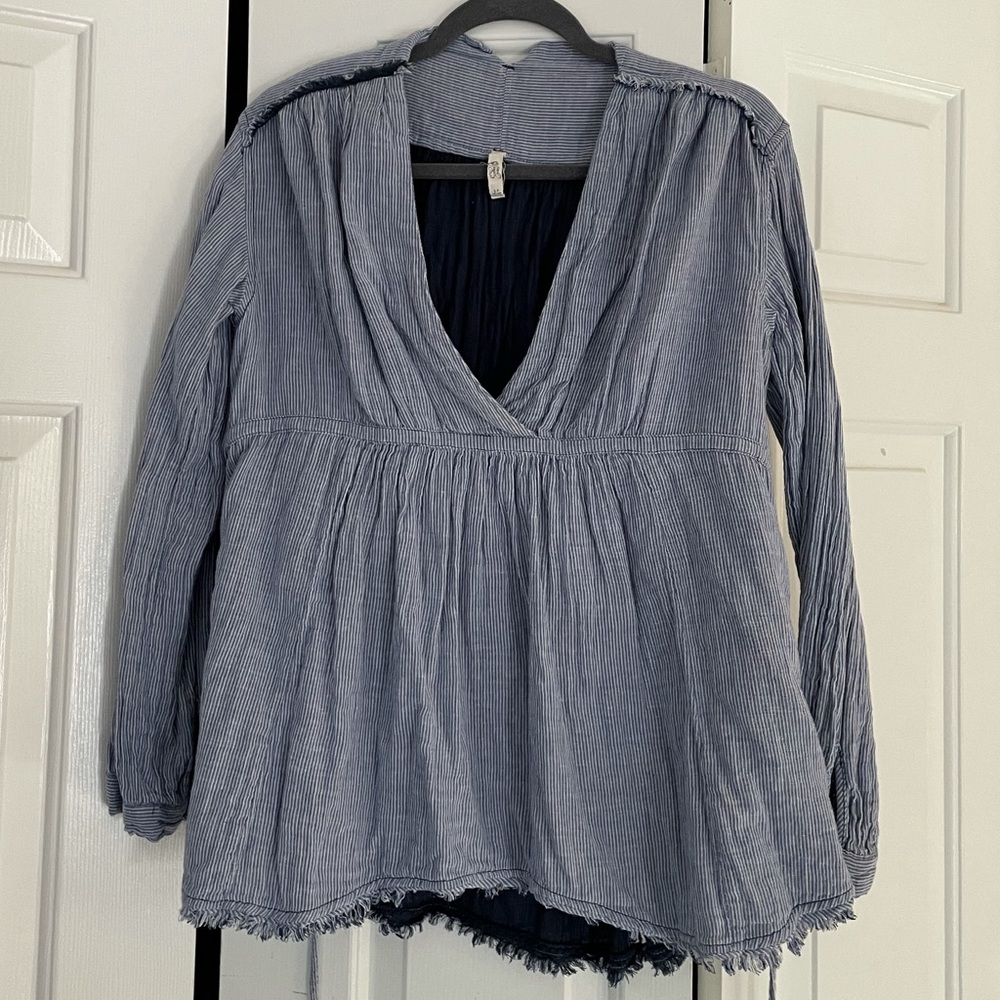 Free People Blue Peasant Shirt